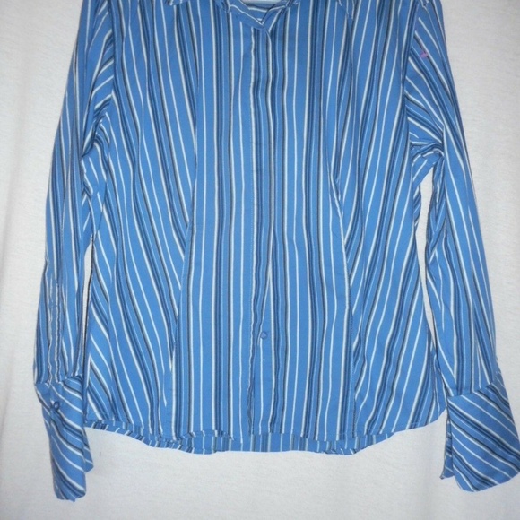 Blue White Black Striped Size L Striped Blouse top - Picture 2 of 6